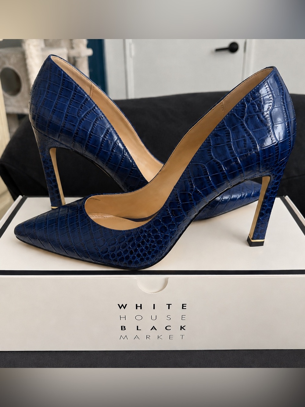 White House Black Market Blue Croc-Embossed Pointed-Toe Pumps